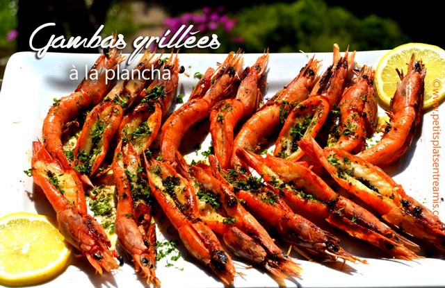 Recette de Gambas à la plancha flambées au pastis, légumes à la plancha