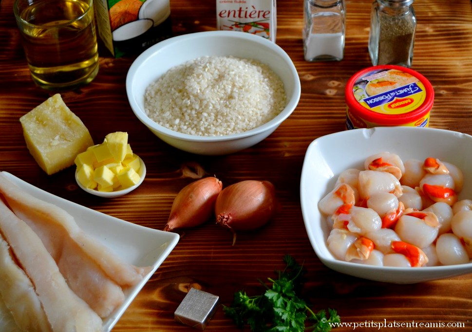 ingrédients pour risotto de Saint-Jacque et cabillaud
