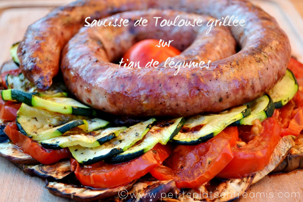 Saucisse de Toulouse grillée sur tian de légumes