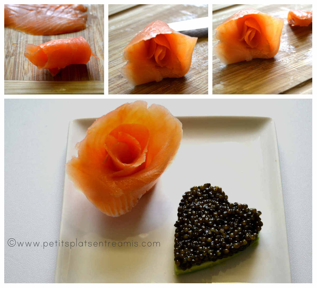 montage du plat de coeur de caviar