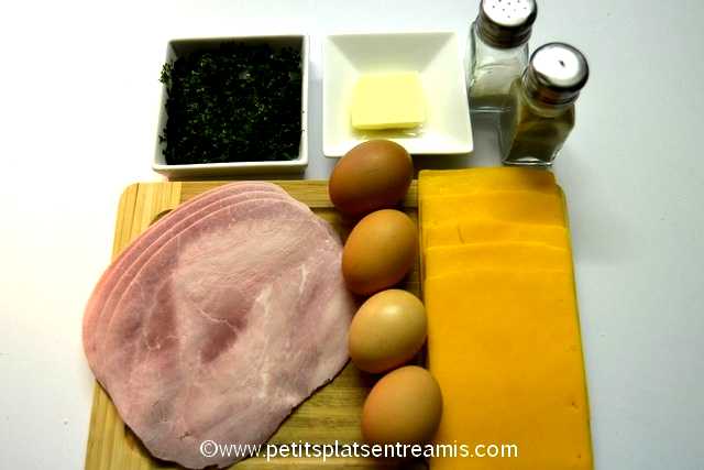 ingrédients pour omelette roulée jambon et fromage