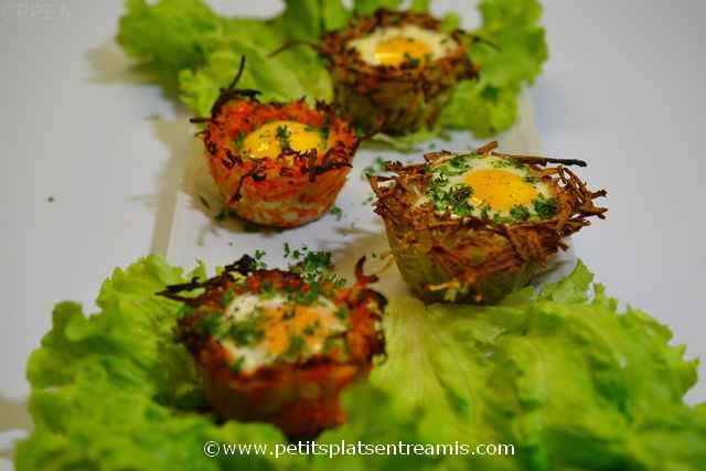 plat d'oeufs en nid de légumes