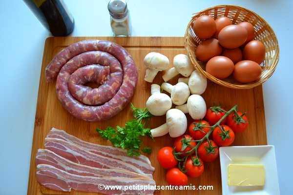 ingrédients saucisse-au-comté,-bacon-&-oeufs