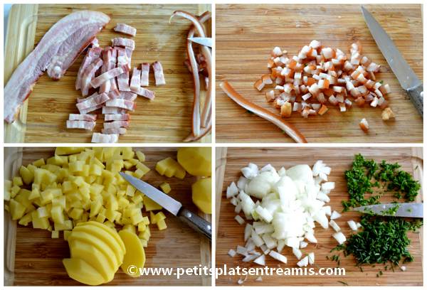 préparation ingrédients pour tarte aux pommes de terre