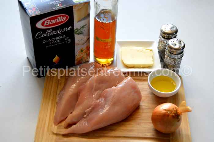 ingrédients pour pâtes au poulet sauté au sirop d'érable