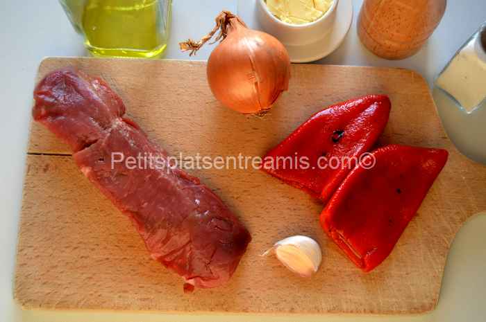 ingrédients faux-filet aux oignons et poivrons