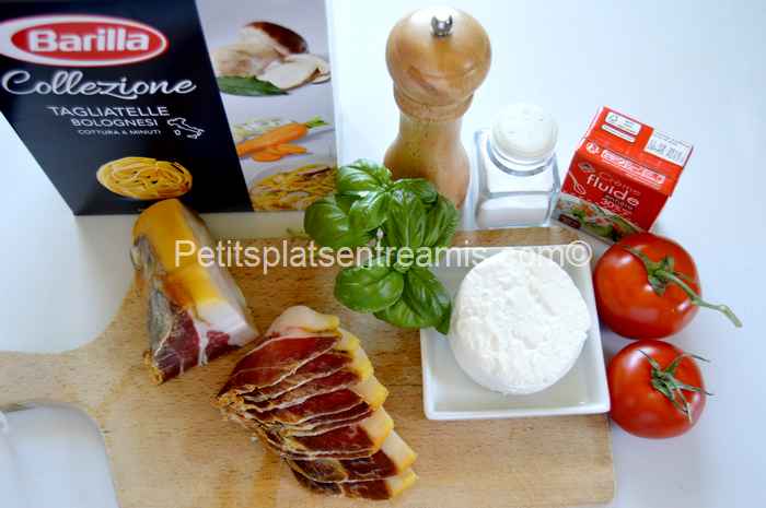 Ingrédients tagliatelles au jambon de Bayonne et chèvre frais