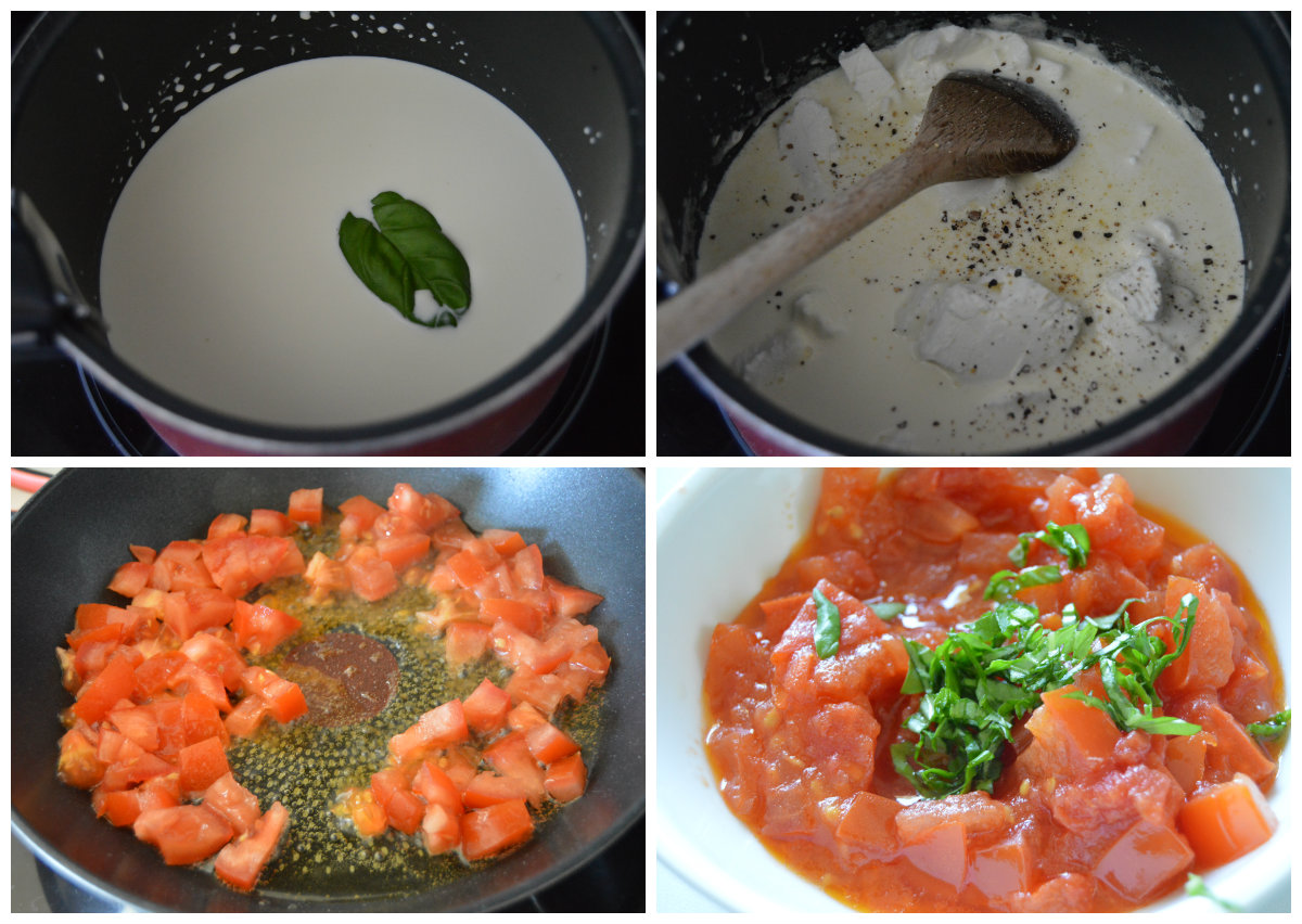 préparation sauce chèvre et tomates
