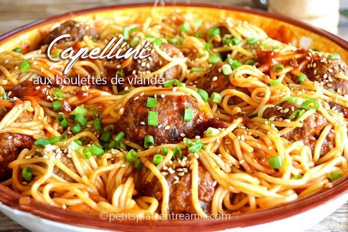 Capellini aux boulettes de viande