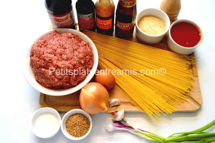 ingrédients pour capellini aux boulettes de viande