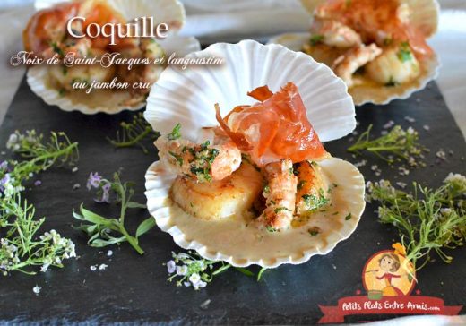 Coquille de noix de Saint-Jacques et langoustine au jambon cru