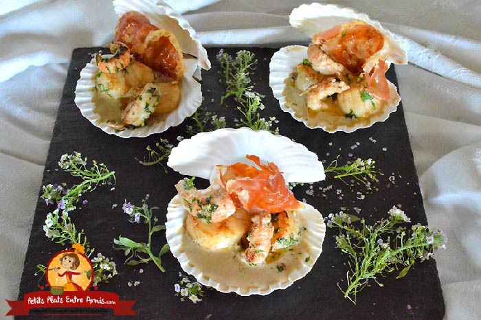 Coquille de noix de Saint-Jacques et langoustine au jambon cru la recette