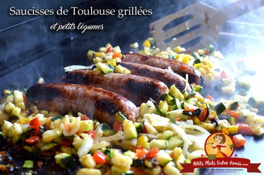 Saucisses de Toulouse grillées et petits légumes