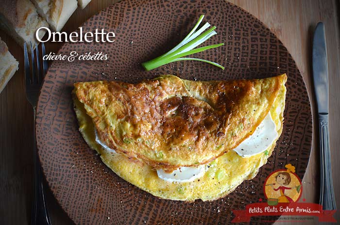 Omelette chèvre et cébettes