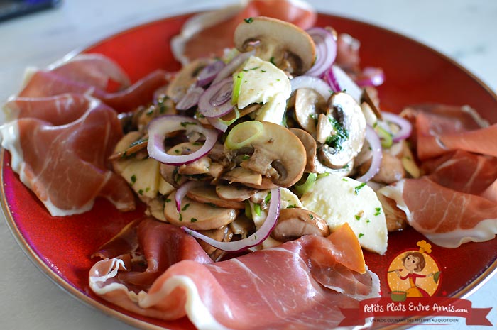 Recette salade de champignons jambon et mozzarella