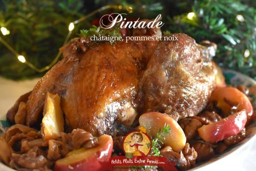 Pintade aux châtaignes, pommes et noix