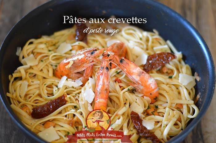 Pâtes aux crevettes et pesto rouge