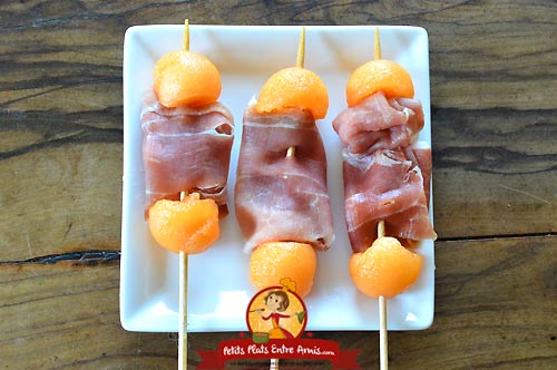 Brochettes apéritives melon et jambon de pays