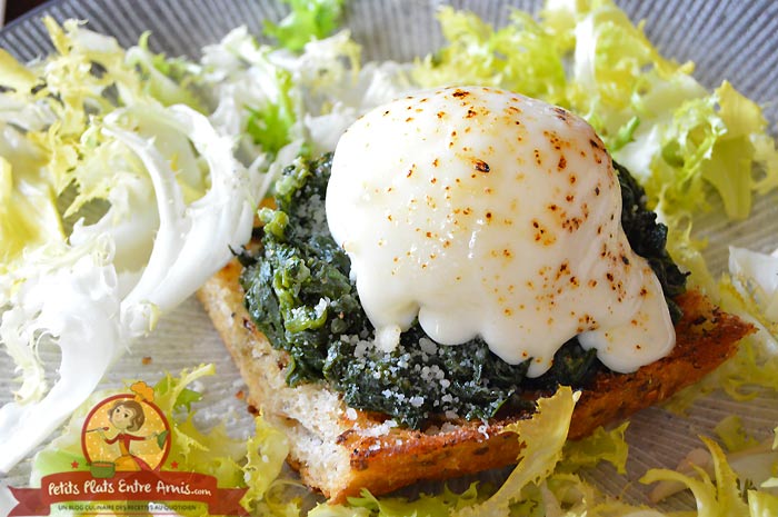 Cuisson toast aux épinards et oeuf mollet