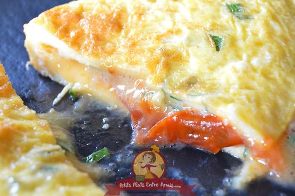Cuisson omelette tomate et basilic